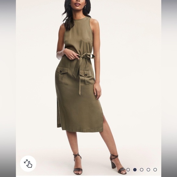 Brooks Brothers Lyocell Olive Midi Dress Size: 10 - Picture 1 of 10